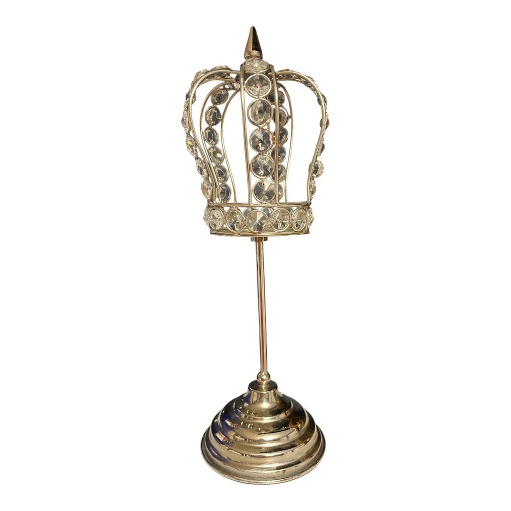 Jeweled Crown Candle Holder, Sparkling Rhinestone Pillar Stand, 14” Tall, For Ev